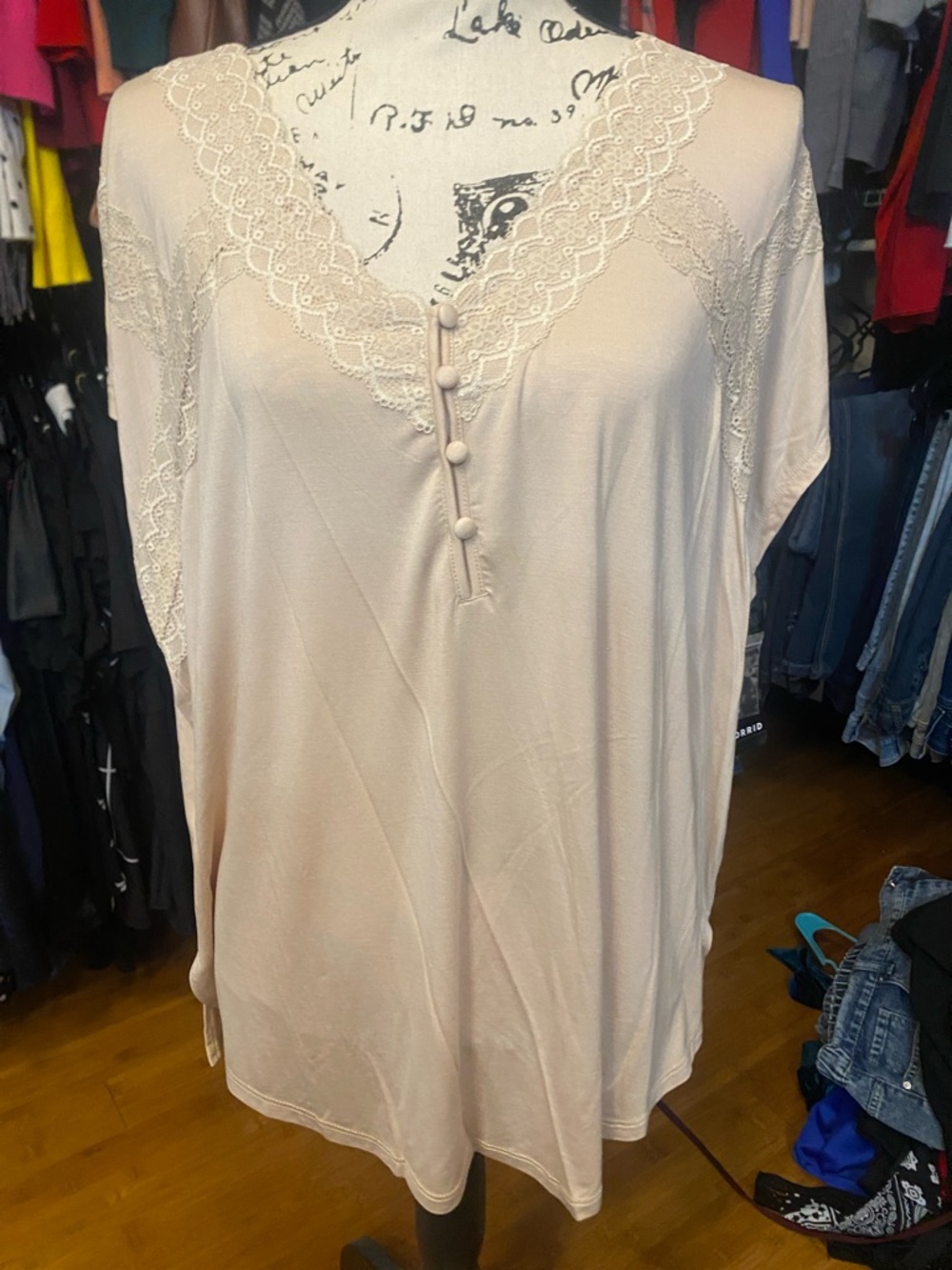 torrid Blush Lace-Trim V-Neck Tunic